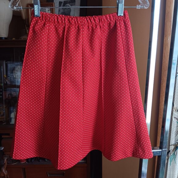 MEDIUM 24W 24" True VTG 70s RED POLKA DOT PRINT STRETCH KNIT DISCO SKIRT - Picture 4 of 5
